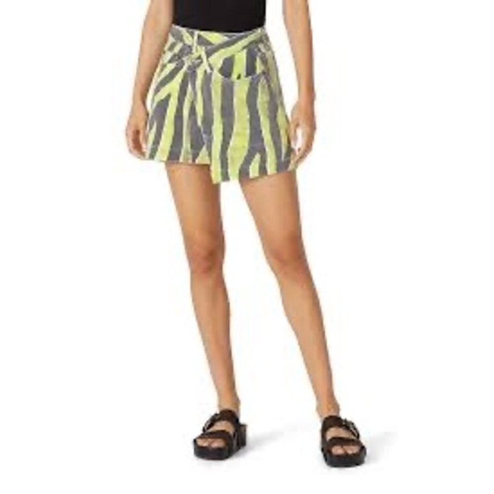 Ksubi Zebra Print Asymmetrical Denim Mini Skirt Neon Green Grey Black Size 31